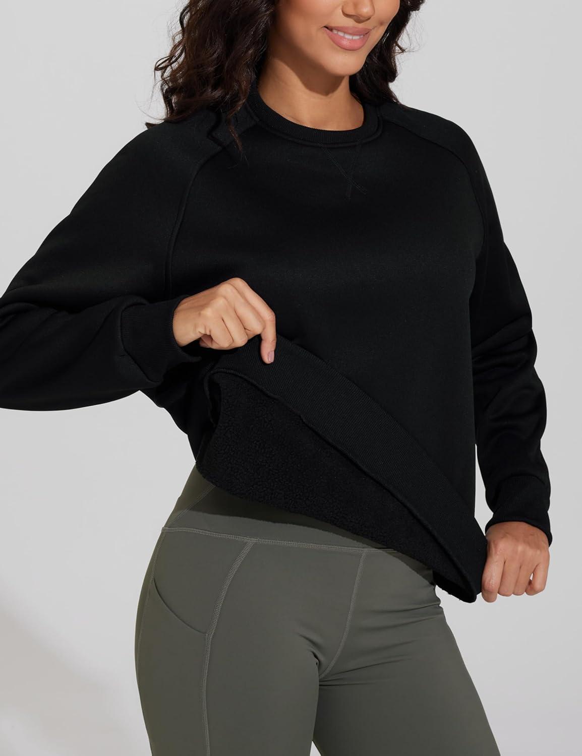 imageTHE GYM PEOPLE Womens Long Sleeves Fleece Sweatshirts Loose Fit Crewneck Workout Casual Pullover TopsBlack