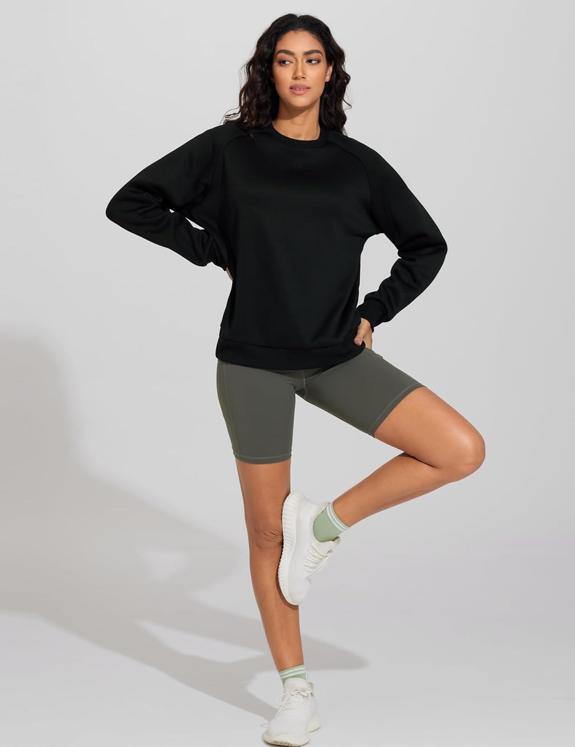 imageTHE GYM PEOPLE Womens Long Sleeves Fleece Sweatshirts Loose Fit Crewneck Workout Casual Pullover TopsBlack