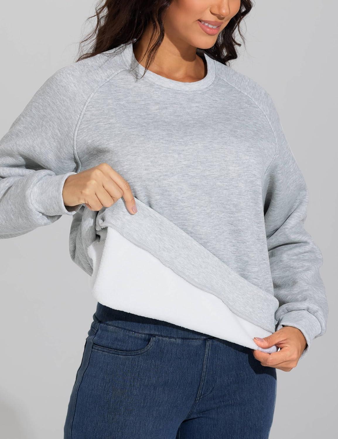 imageTHE GYM PEOPLE Womens Long Sleeves Fleece Sweatshirts Loose Fit Crewneck Workout Casual Pullover TopsHeather Grey