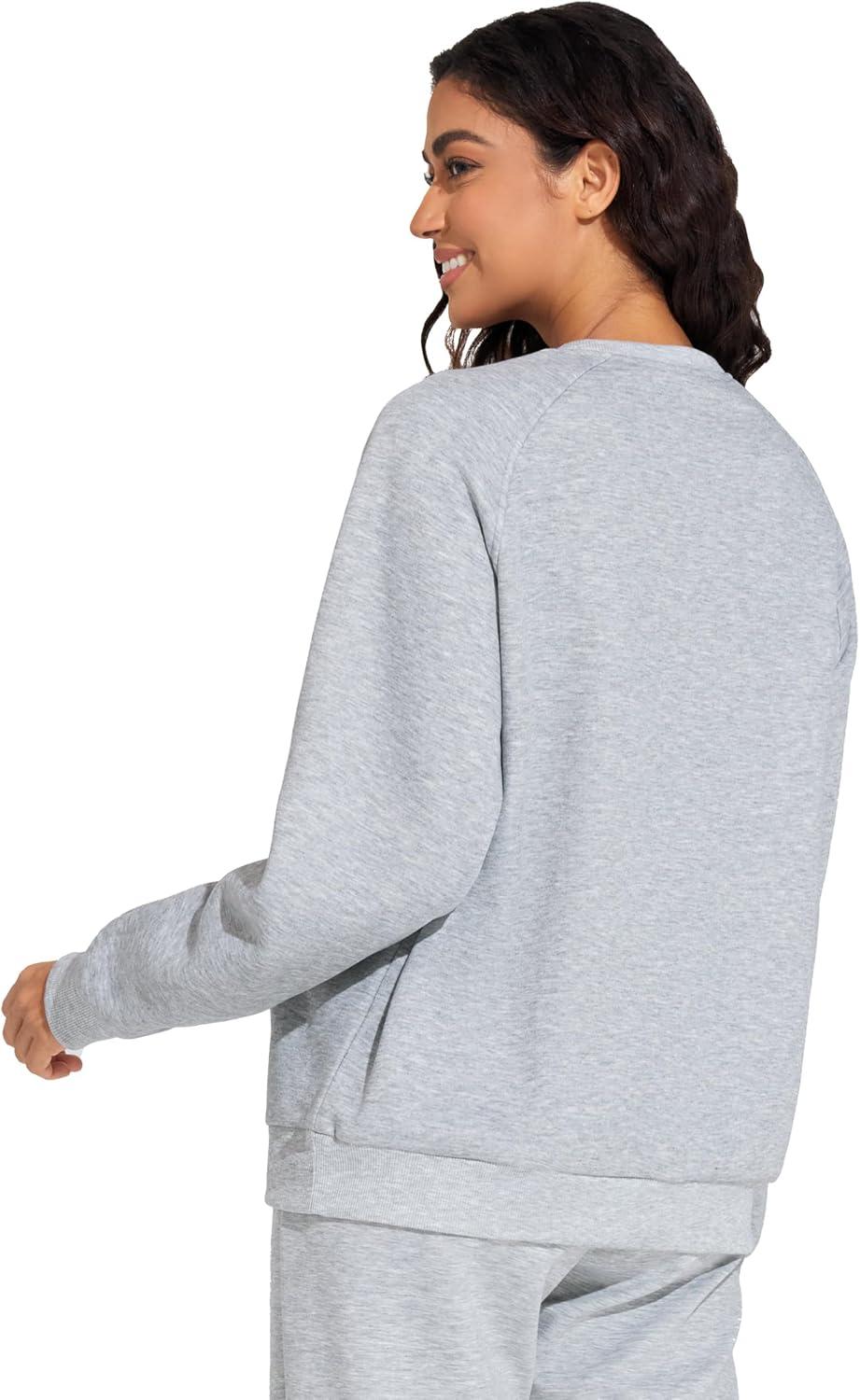 imageTHE GYM PEOPLE Womens Long Sleeves Fleece Sweatshirts Loose Fit Crewneck Workout Casual Pullover TopsHeather Grey