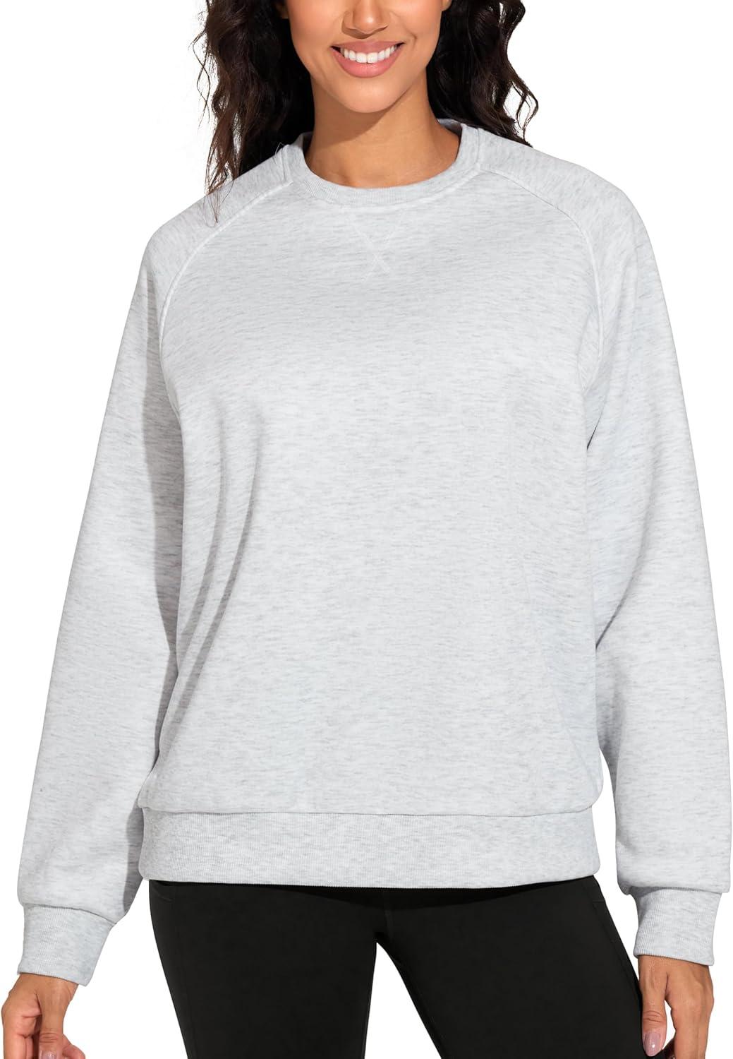 imageTHE GYM PEOPLE Womens Long Sleeves Fleece Sweatshirts Loose Fit Crewneck Workout Casual Pullover TopsHeather White
