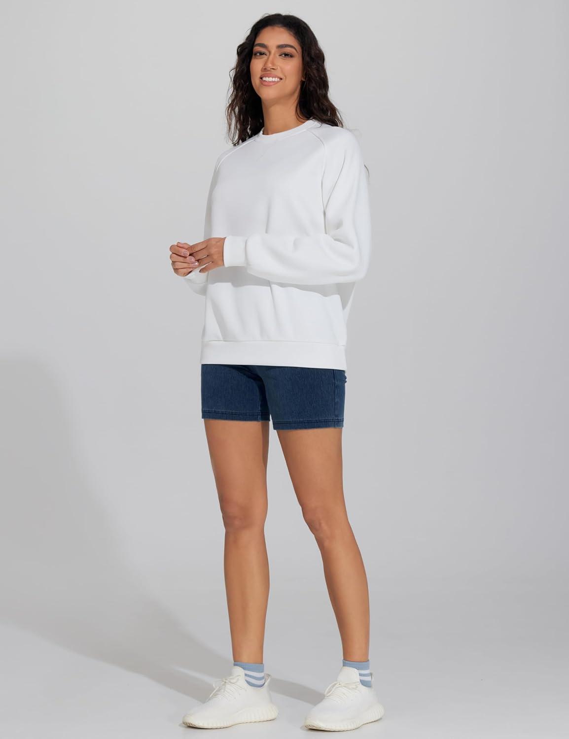 imageTHE GYM PEOPLE Womens Long Sleeves Fleece Sweatshirts Loose Fit Crewneck Workout Casual Pullover TopsWhite