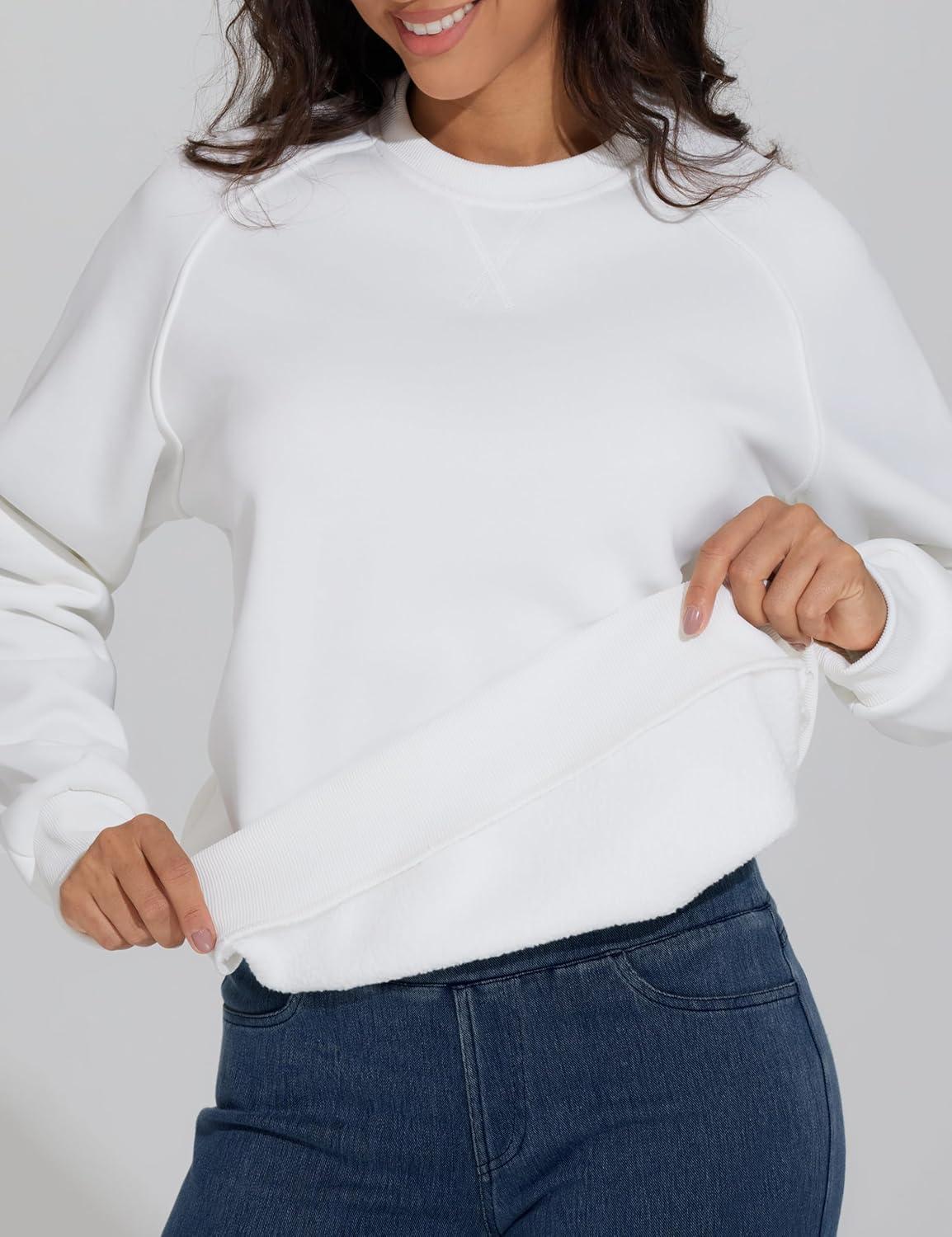 imageTHE GYM PEOPLE Womens Long Sleeves Fleece Sweatshirts Loose Fit Crewneck Workout Casual Pullover TopsWhite