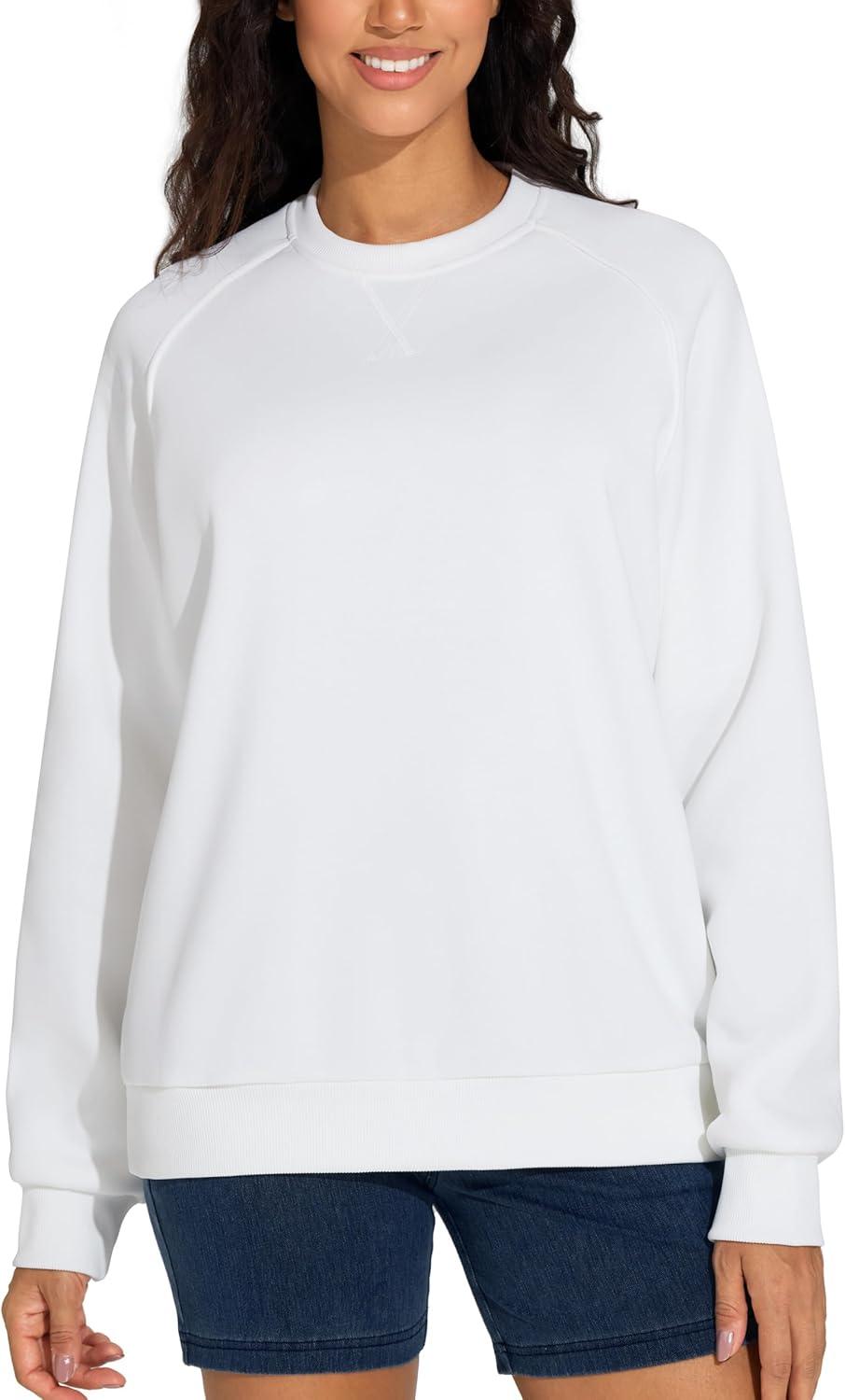 imageTHE GYM PEOPLE Womens Long Sleeves Fleece Sweatshirts Loose Fit Crewneck Workout Casual Pullover TopsWhite