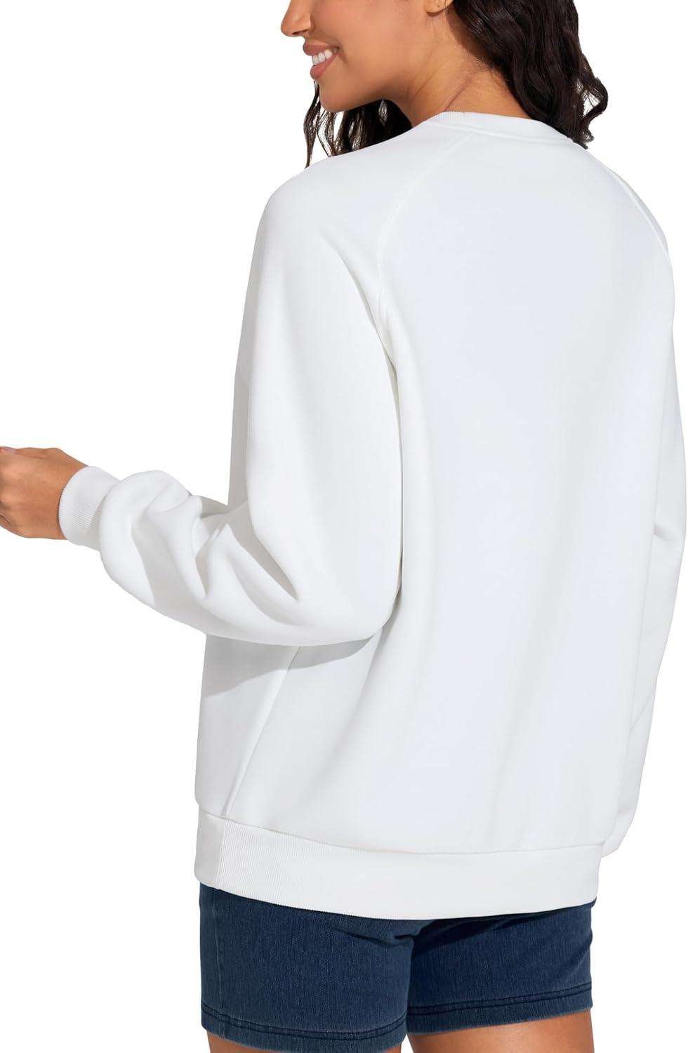 imageTHE GYM PEOPLE Womens Long Sleeves Fleece Sweatshirts Loose Fit Crewneck Workout Casual Pullover TopsWhite
