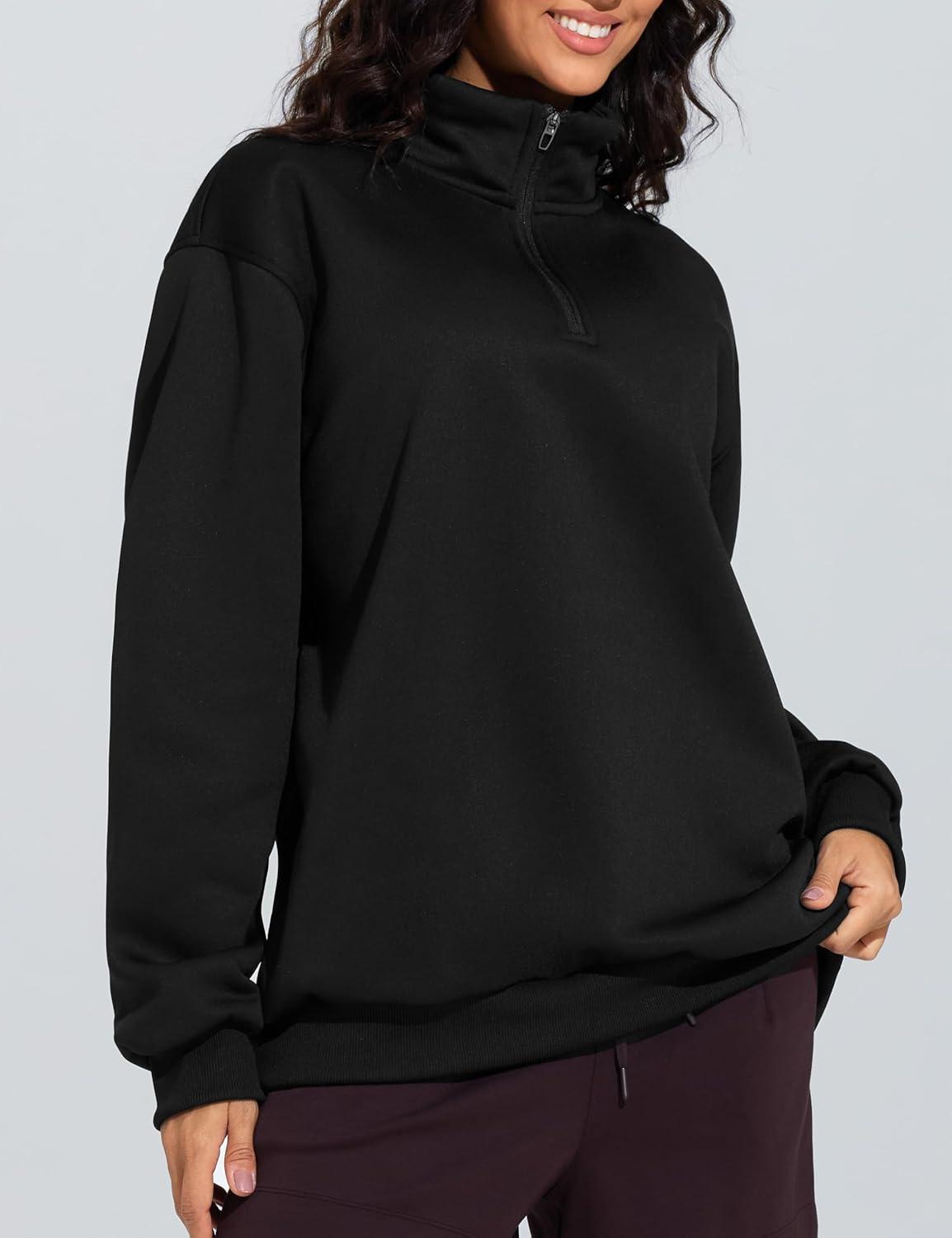 imageTHE GYM PEOPLE Womens Oversized Sweatshirt Half Zip Fleece Pullover Long Sleeve Workout TopsBlack