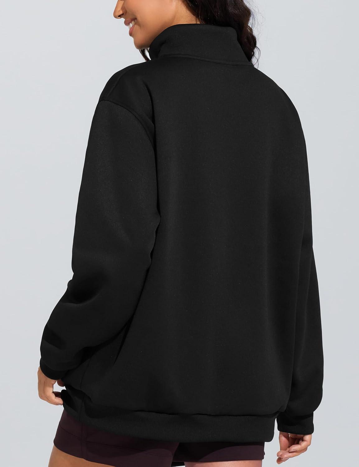 imageTHE GYM PEOPLE Womens Oversized Sweatshirt Half Zip Fleece Pullover Long Sleeve Workout TopsBlack