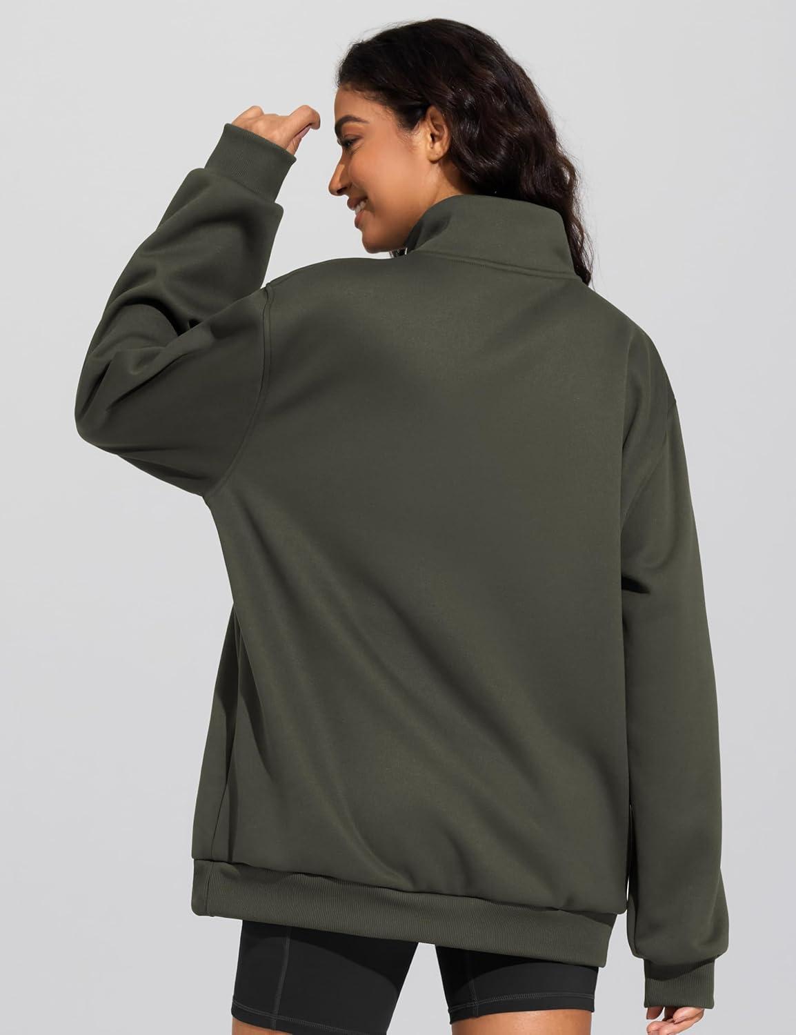 imageTHE GYM PEOPLE Womens Oversized Sweatshirt Half Zip Fleece Pullover Long Sleeve Workout TopsDark Brown
