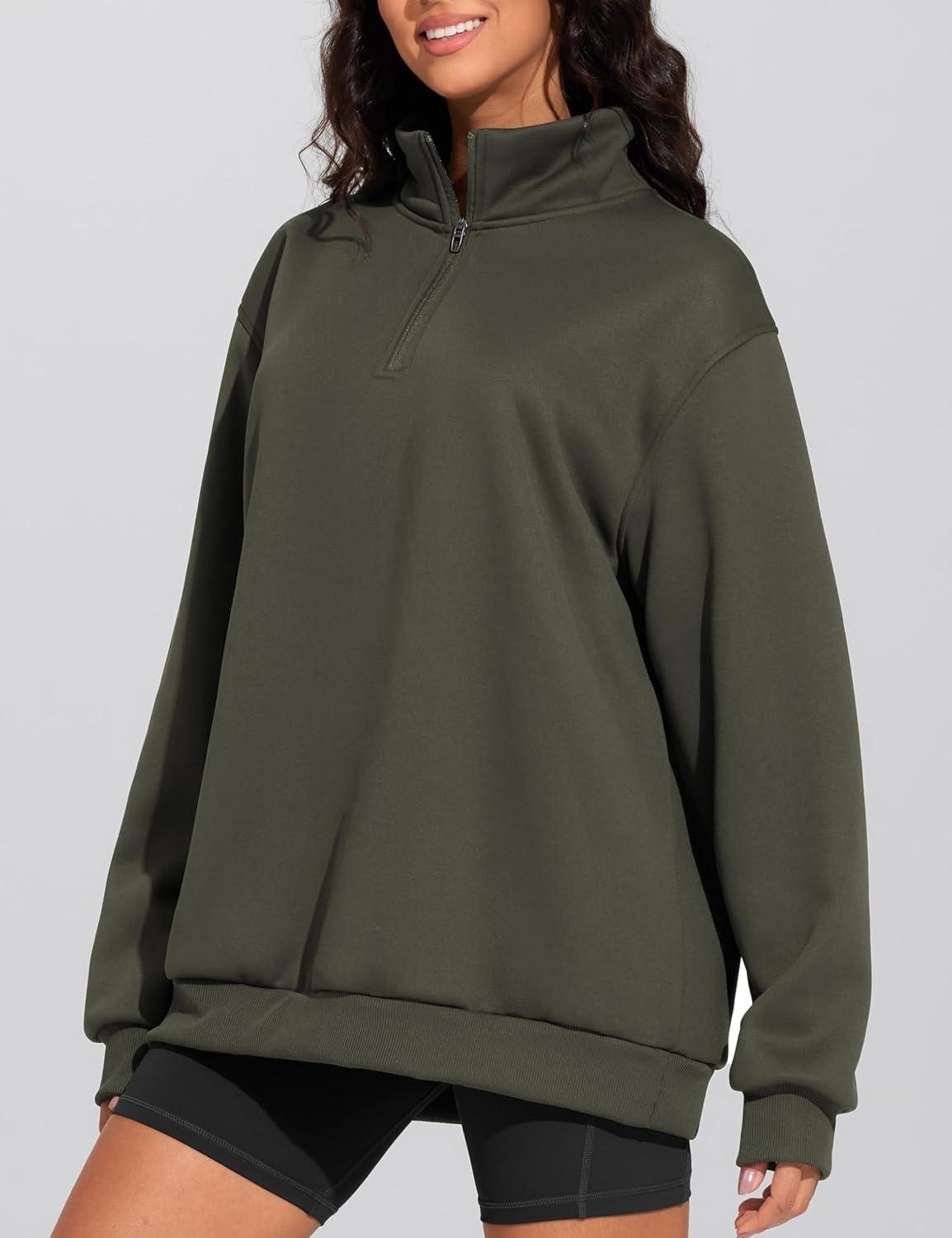 imageTHE GYM PEOPLE Womens Oversized Sweatshirt Half Zip Fleece Pullover Long Sleeve Workout TopsDark Brown