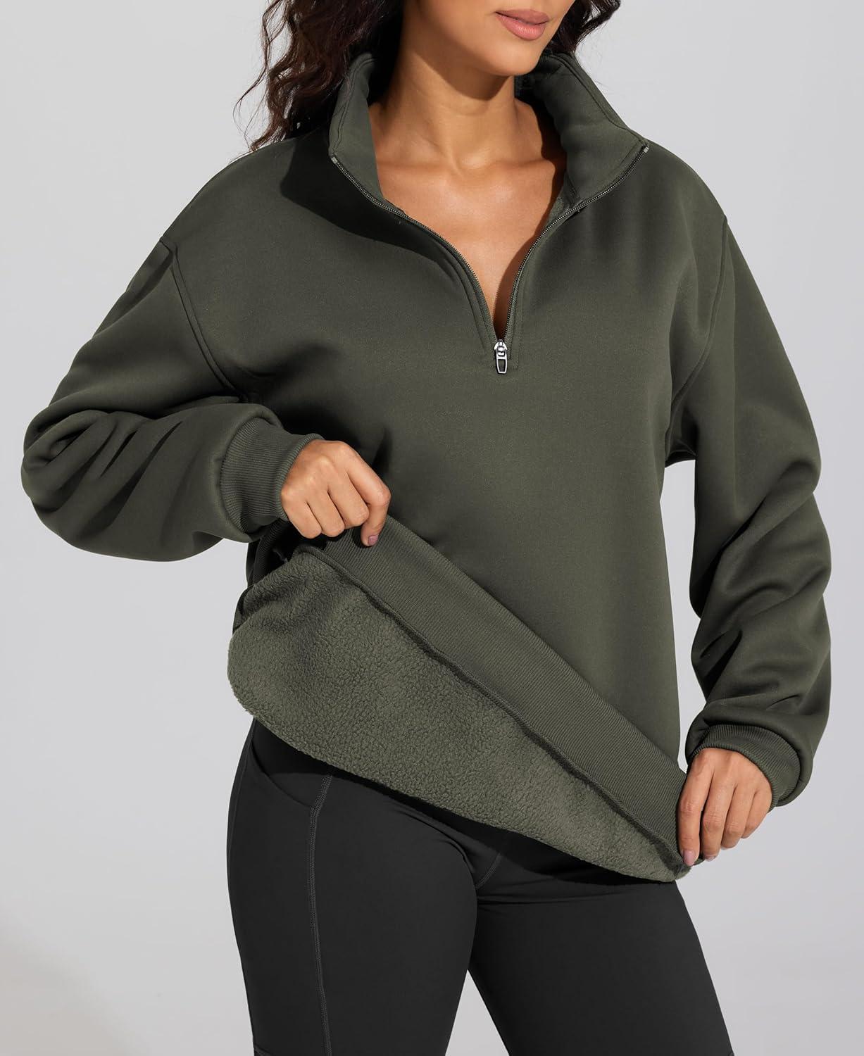 imageTHE GYM PEOPLE Womens Oversized Sweatshirt Half Zip Fleece Pullover Long Sleeve Workout TopsDark Brown