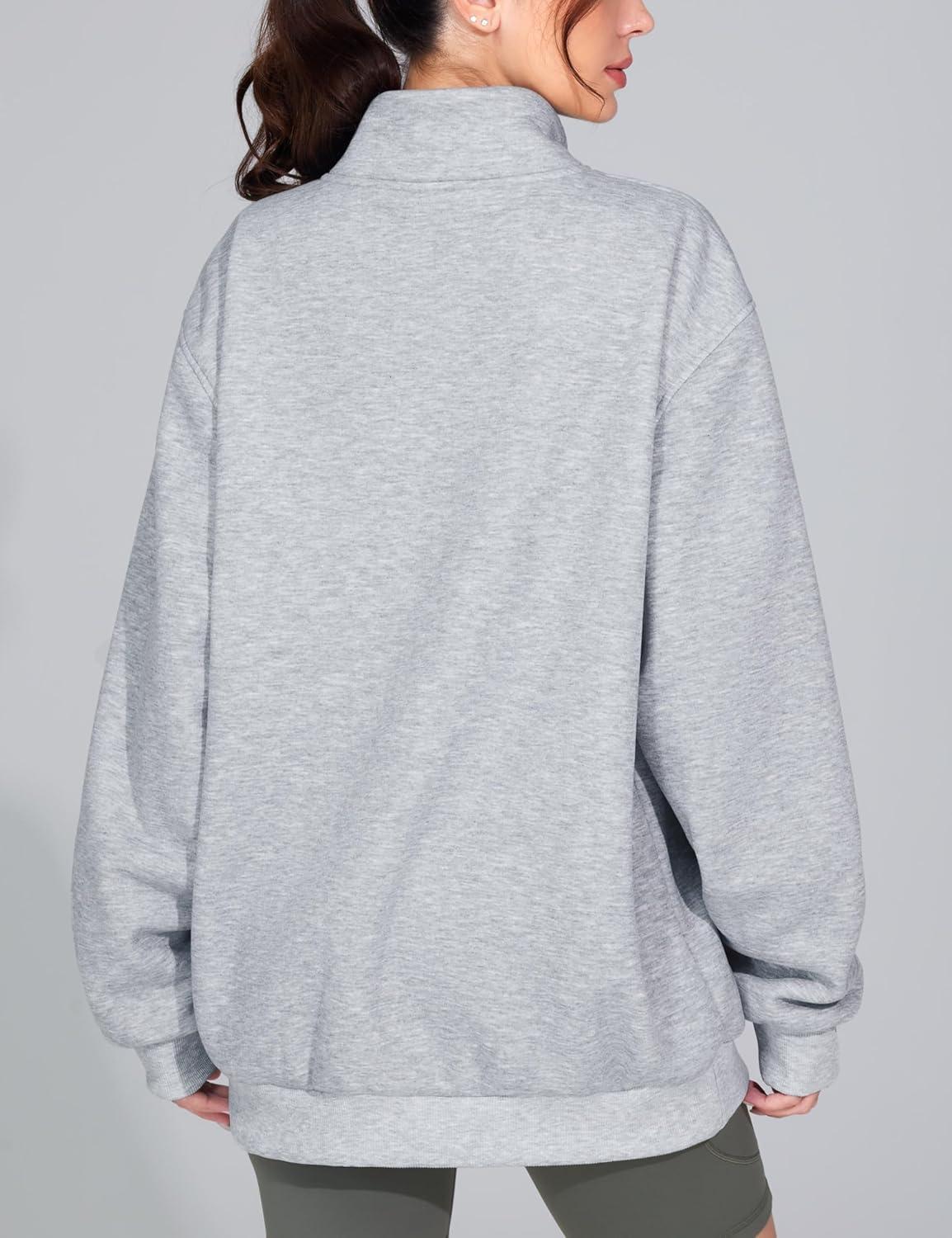 imageTHE GYM PEOPLE Womens Oversized Sweatshirt Half Zip Fleece Pullover Long Sleeve Workout TopsHeather Grey
