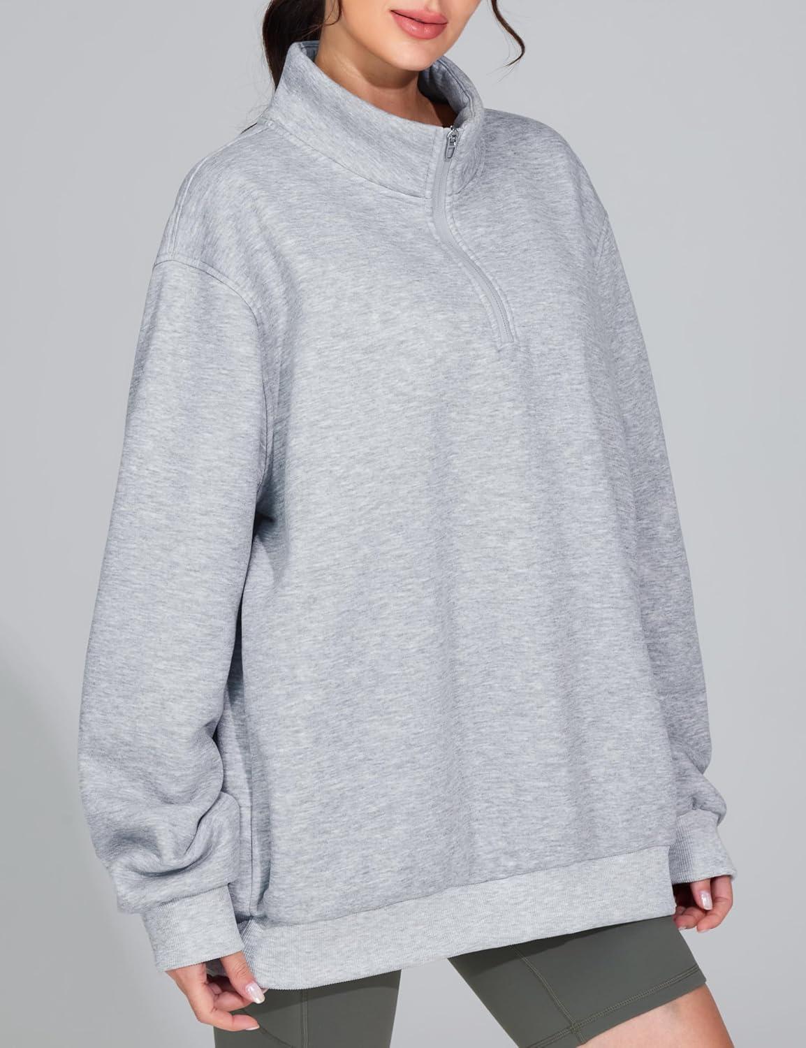 imageTHE GYM PEOPLE Womens Oversized Sweatshirt Half Zip Fleece Pullover Long Sleeve Workout TopsHeather Grey
