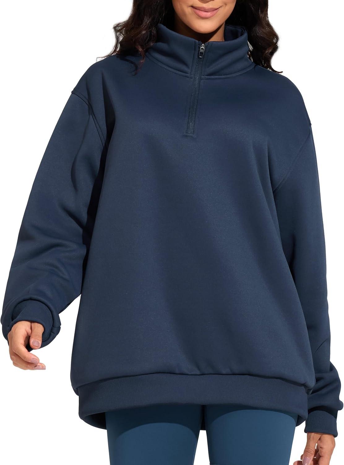 imageTHE GYM PEOPLE Womens Oversized Sweatshirt Half Zip Fleece Pullover Long Sleeve Workout TopsNavy Blue