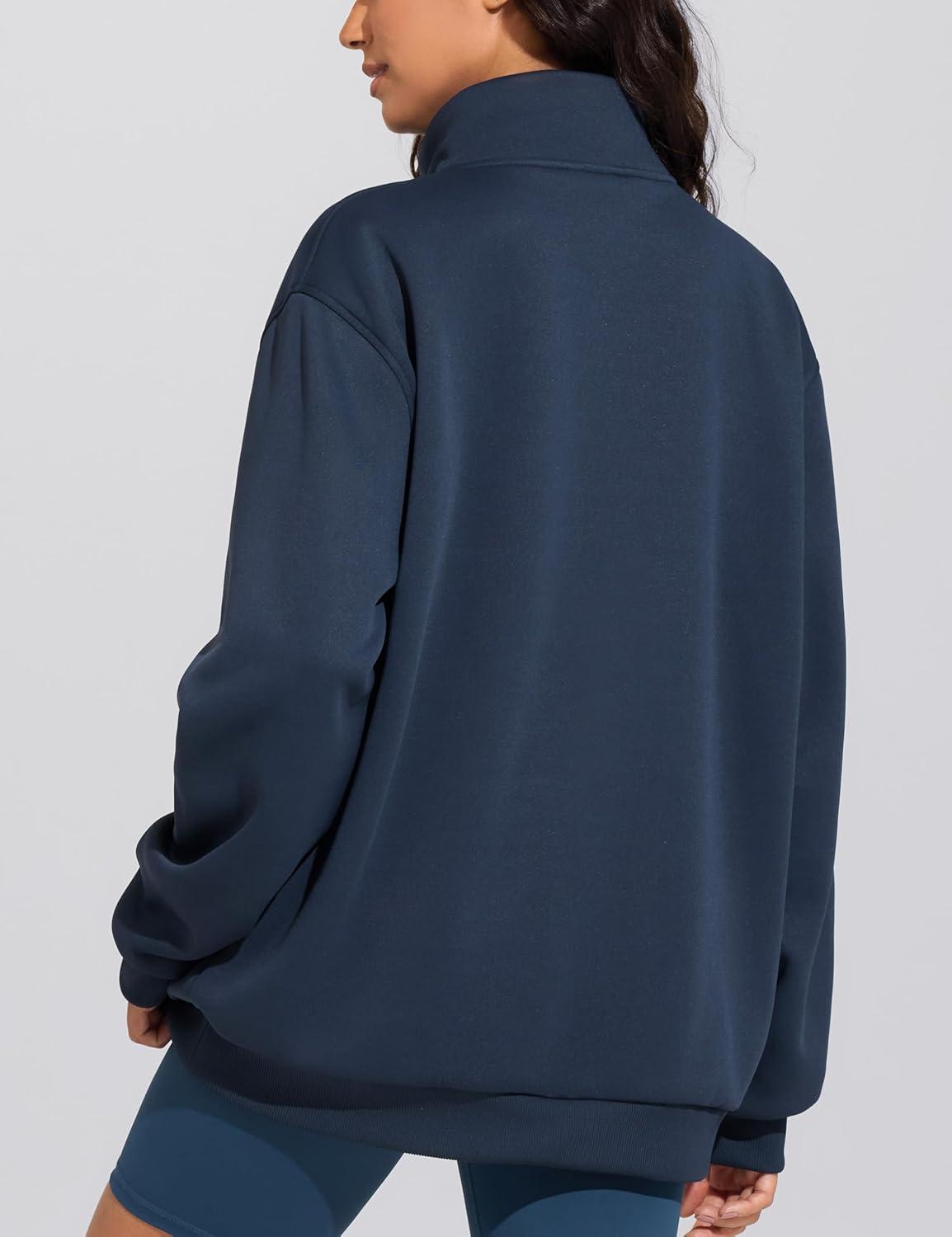 imageTHE GYM PEOPLE Womens Oversized Sweatshirt Half Zip Fleece Pullover Long Sleeve Workout TopsNavy Blue