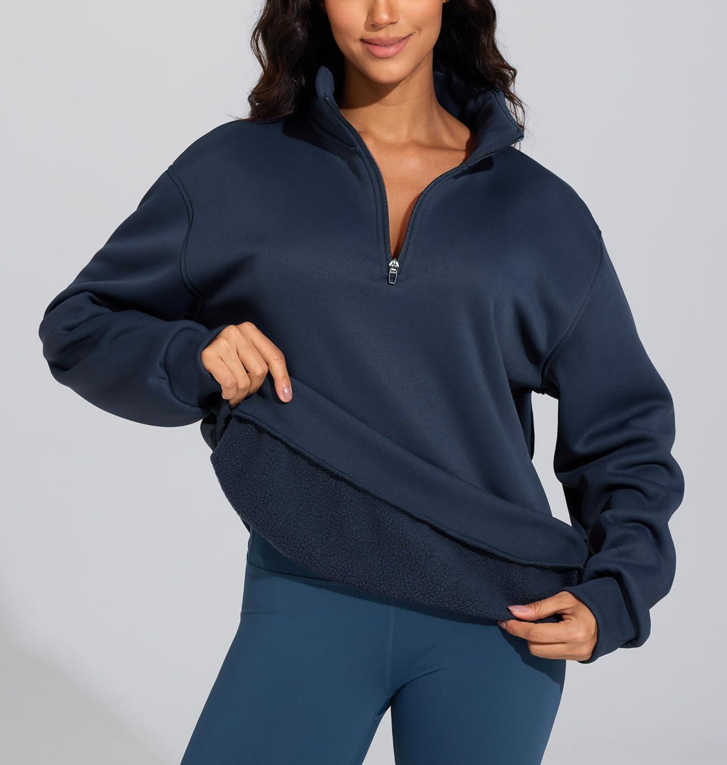 imageTHE GYM PEOPLE Womens Oversized Sweatshirt Half Zip Fleece Pullover Long Sleeve Workout TopsNavy Blue