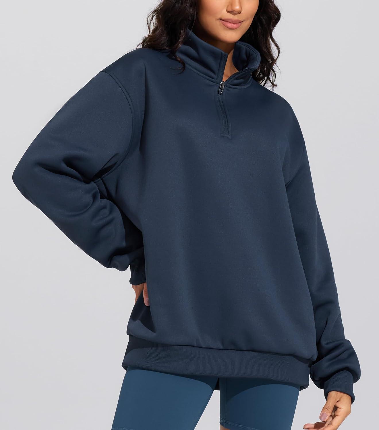 imageTHE GYM PEOPLE Womens Oversized Sweatshirt Half Zip Fleece Pullover Long Sleeve Workout TopsNavy Blue