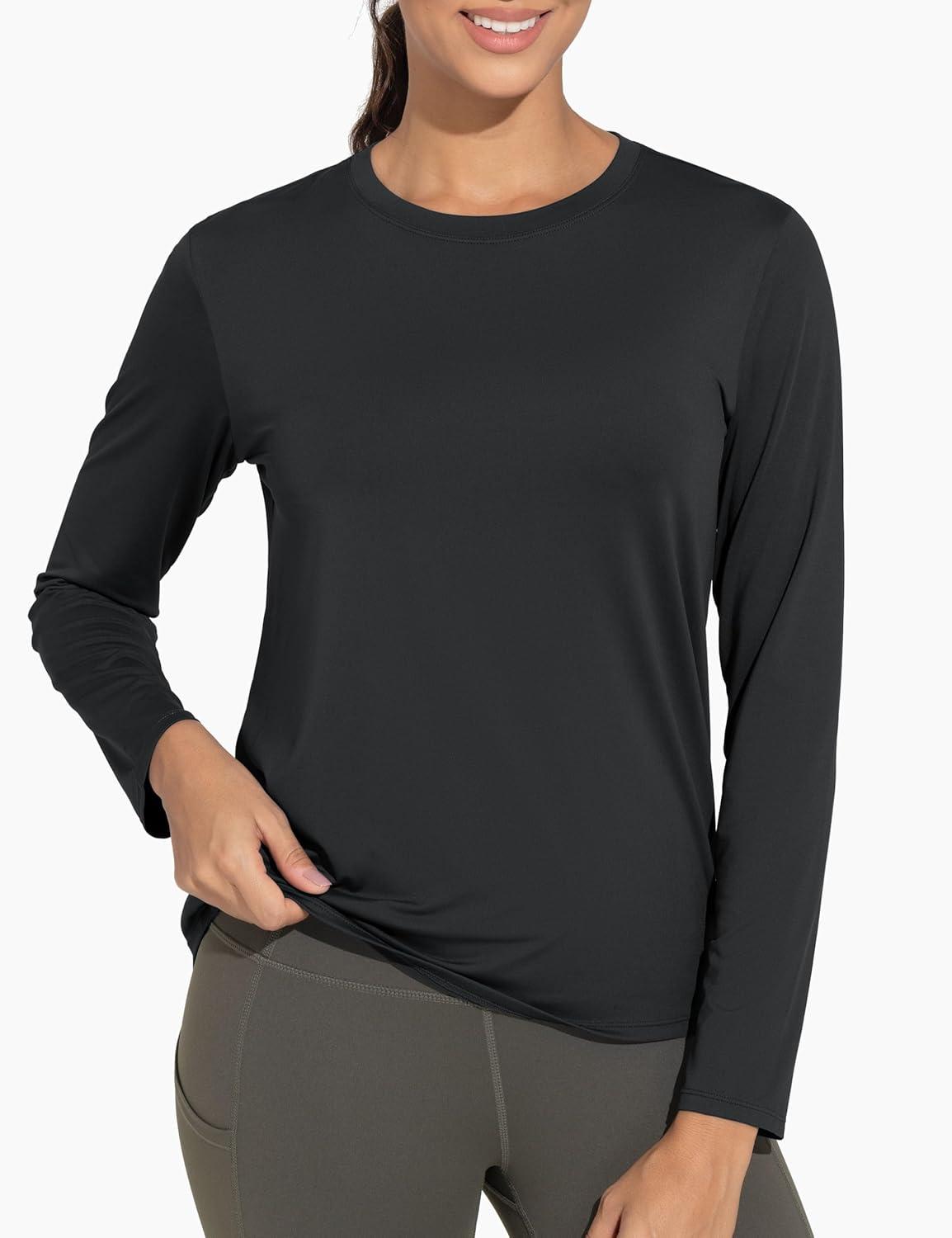imageTHE GYM PEOPLE Womens Ultra Soft Long Sleeve Workout Shirts Basic Crewneck Athletic Running TopsBlack