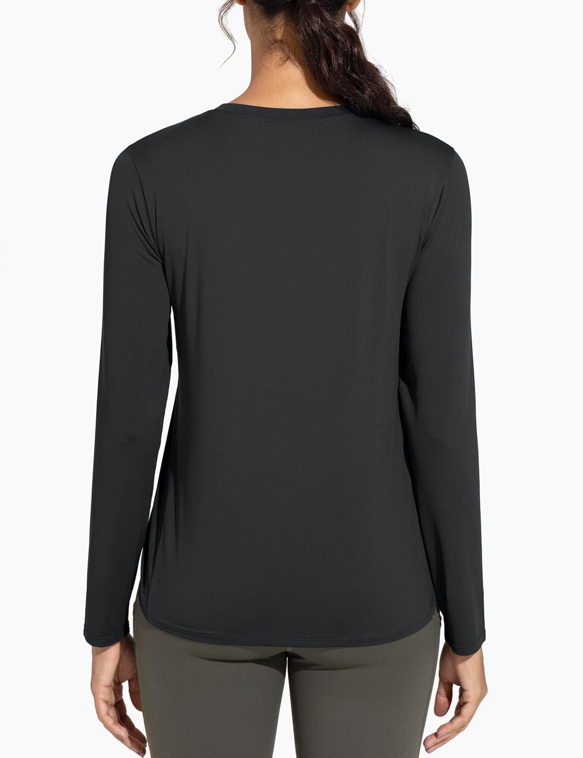 imageTHE GYM PEOPLE Womens Ultra Soft Long Sleeve Workout Shirts Basic Crewneck Athletic Running TopsBlack