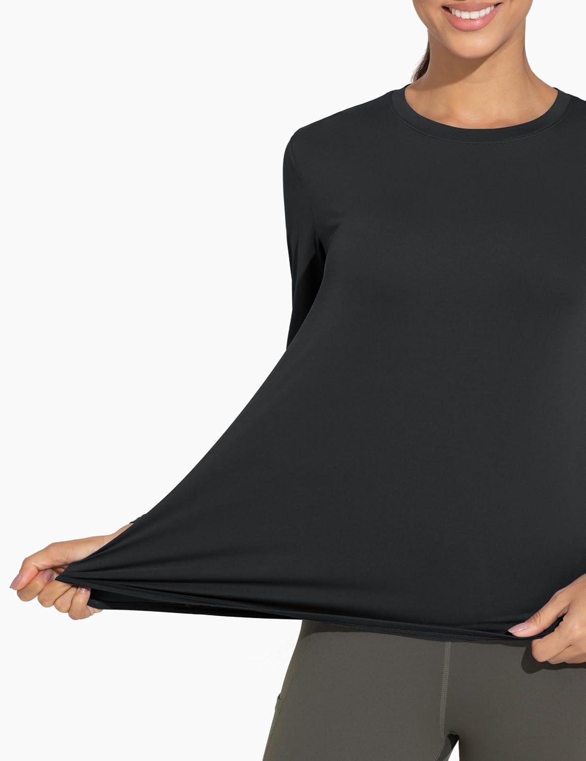 imageTHE GYM PEOPLE Womens Ultra Soft Long Sleeve Workout Shirts Basic Crewneck Athletic Running TopsBlack