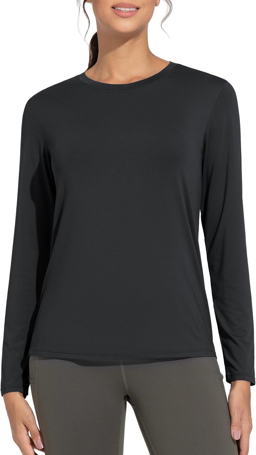imageTHE GYM PEOPLE Womens Ultra Soft Long Sleeve Workout Shirts Basic Crewneck Athletic Running TopsBlack