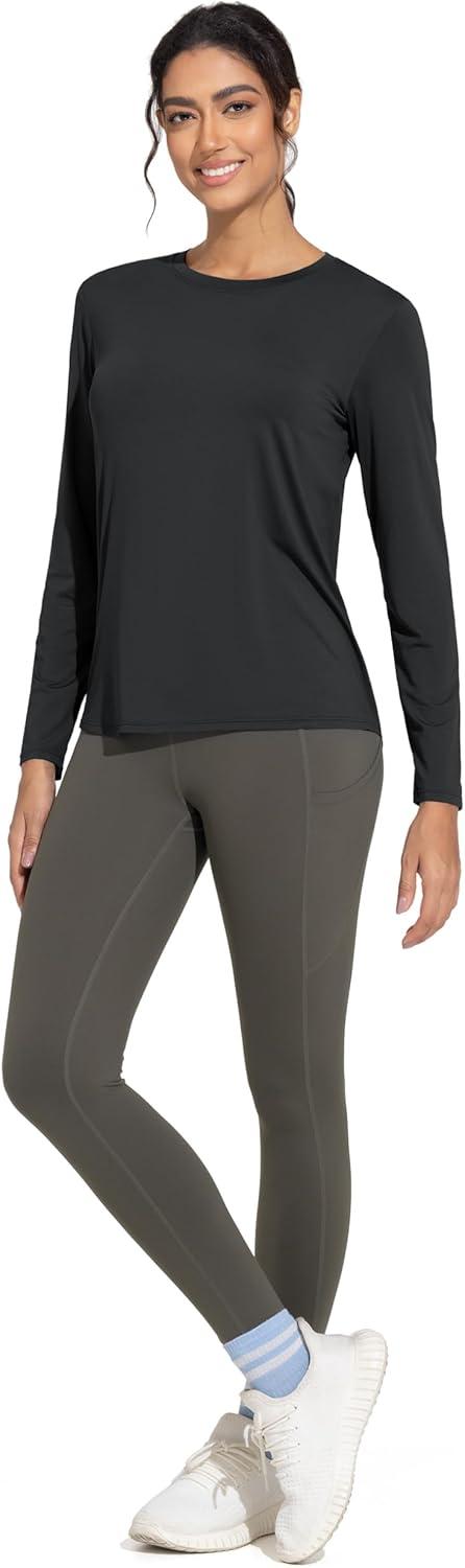 imageTHE GYM PEOPLE Womens Ultra Soft Long Sleeve Workout Shirts Basic Crewneck Athletic Running TopsBlack
