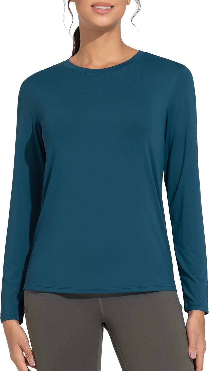 imageTHE GYM PEOPLE Womens Ultra Soft Long Sleeve Workout Shirts Basic Crewneck Athletic Running TopsDark Blue Green