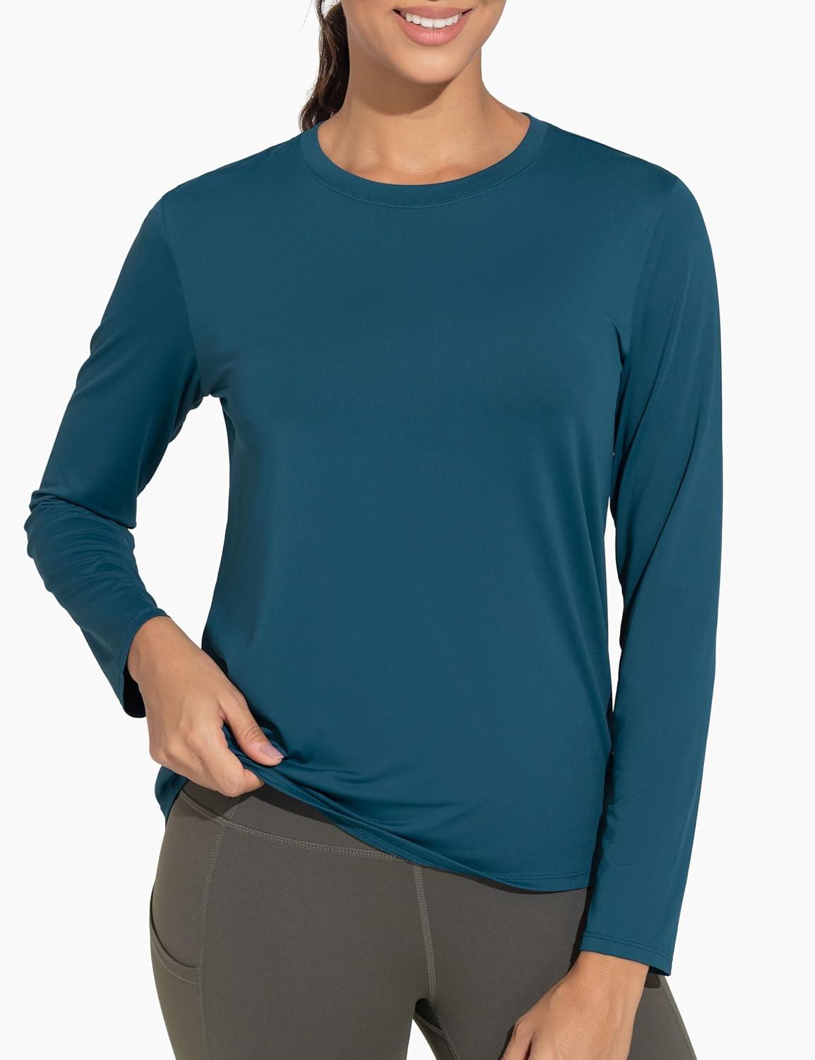 imageTHE GYM PEOPLE Womens Ultra Soft Long Sleeve Workout Shirts Basic Crewneck Athletic Running TopsDark Blue Green