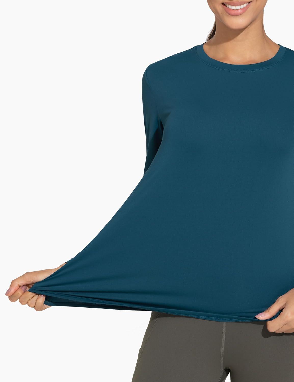 imageTHE GYM PEOPLE Womens Ultra Soft Long Sleeve Workout Shirts Basic Crewneck Athletic Running TopsDark Blue Green