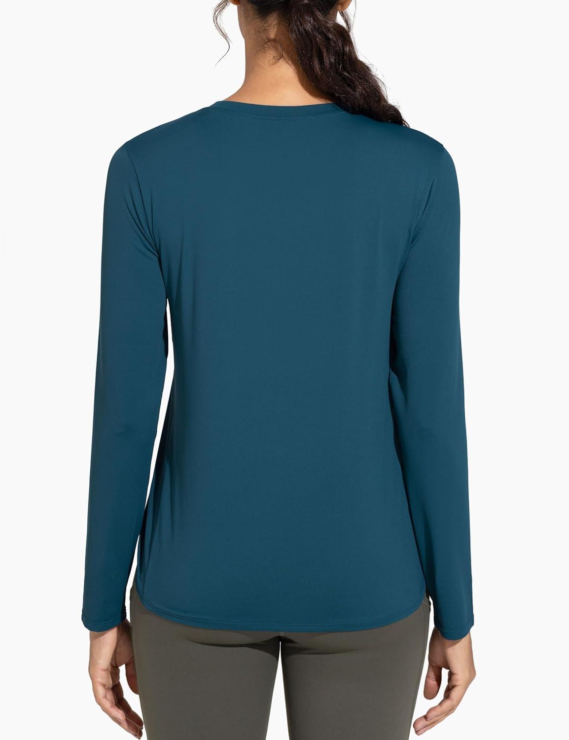 imageTHE GYM PEOPLE Womens Ultra Soft Long Sleeve Workout Shirts Basic Crewneck Athletic Running TopsDark Blue Green