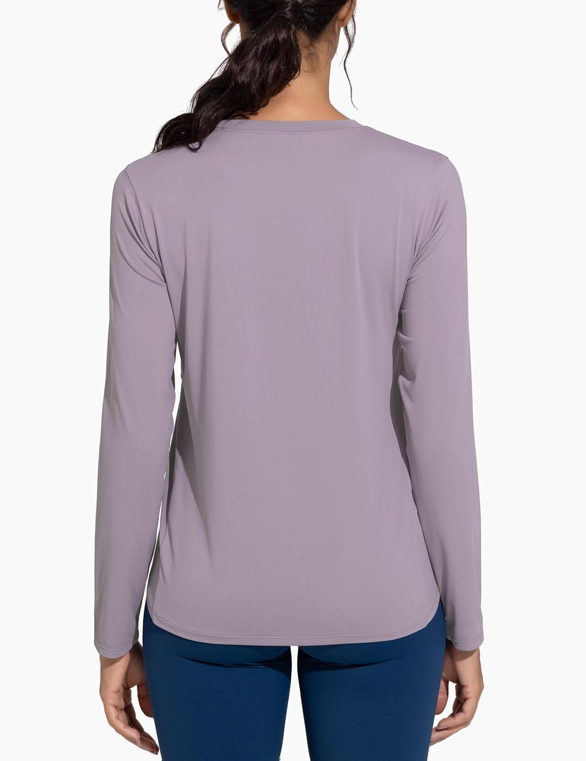 imageTHE GYM PEOPLE Womens Ultra Soft Long Sleeve Workout Shirts Basic Crewneck Athletic Running TopsGrey Purple