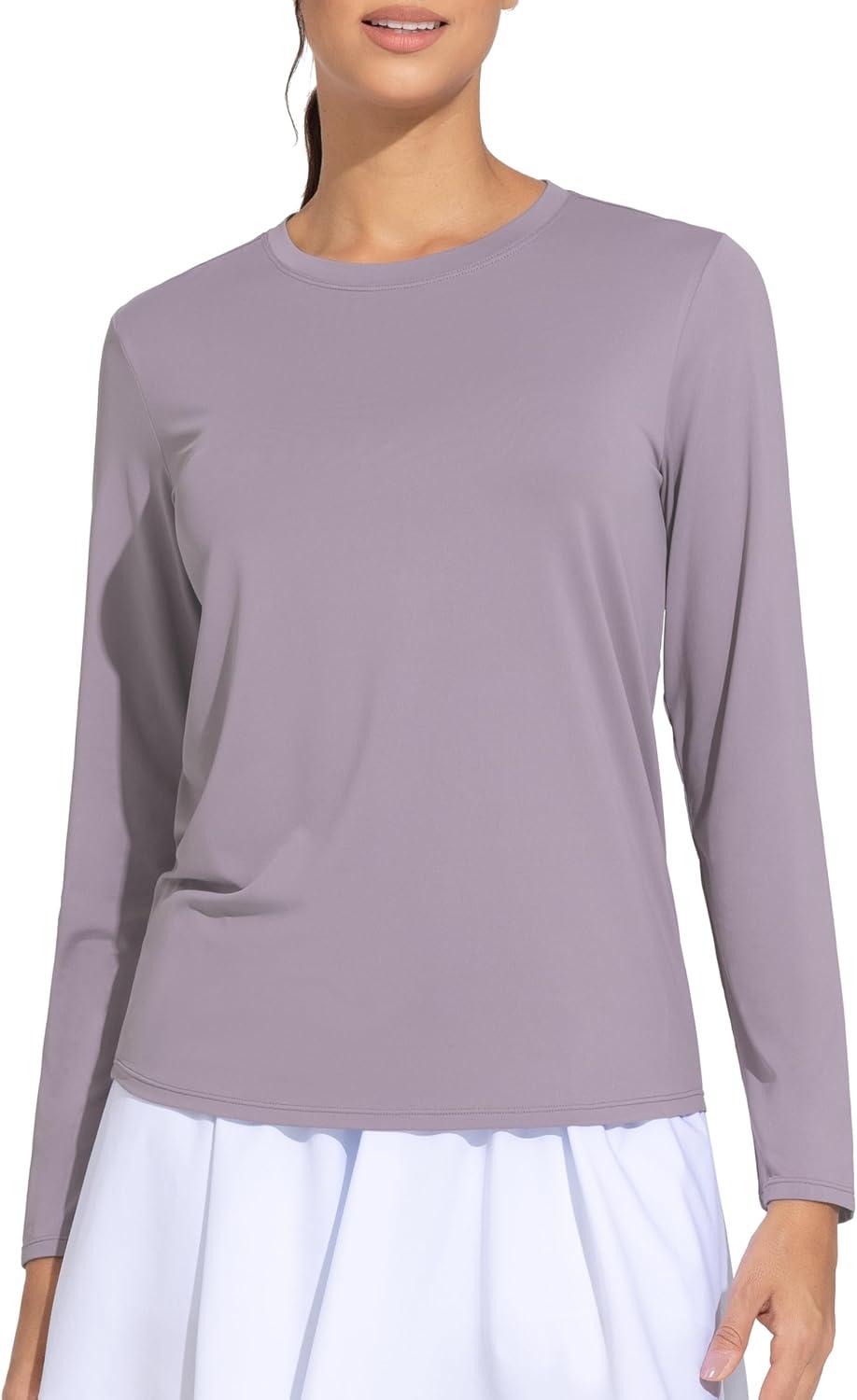 imageTHE GYM PEOPLE Womens Ultra Soft Long Sleeve Workout Shirts Basic Crewneck Athletic Running TopsGrey Purple