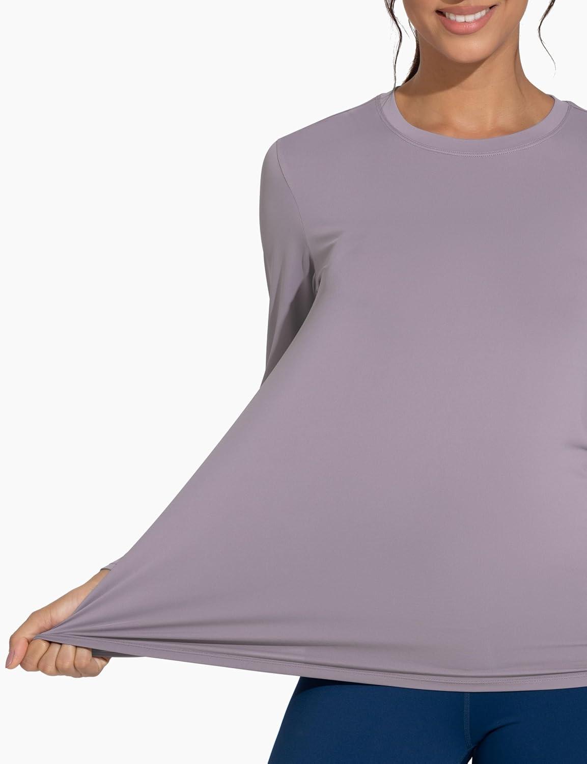 imageTHE GYM PEOPLE Womens Ultra Soft Long Sleeve Workout Shirts Basic Crewneck Athletic Running TopsGrey Purple