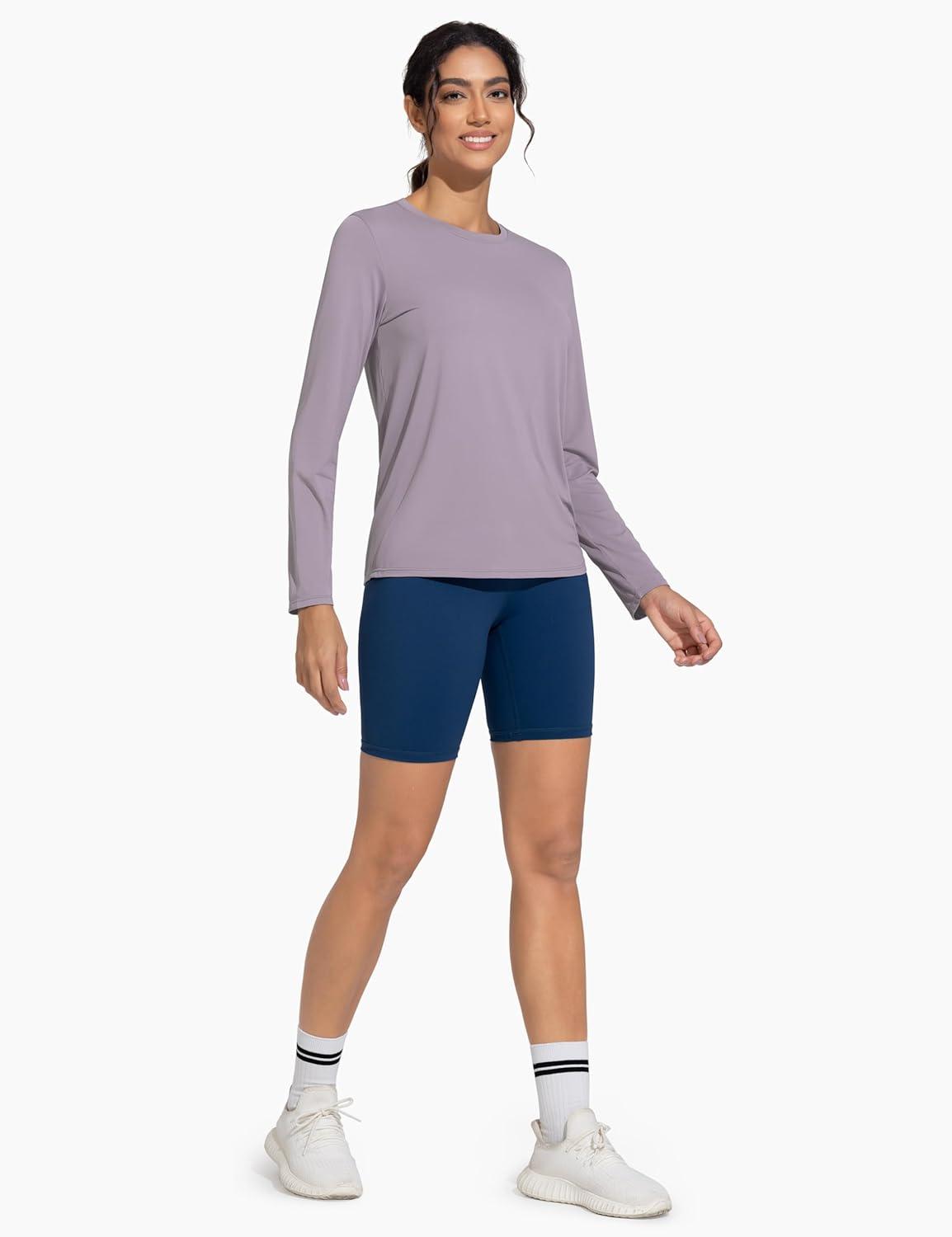 imageTHE GYM PEOPLE Womens Ultra Soft Long Sleeve Workout Shirts Basic Crewneck Athletic Running TopsGrey Purple