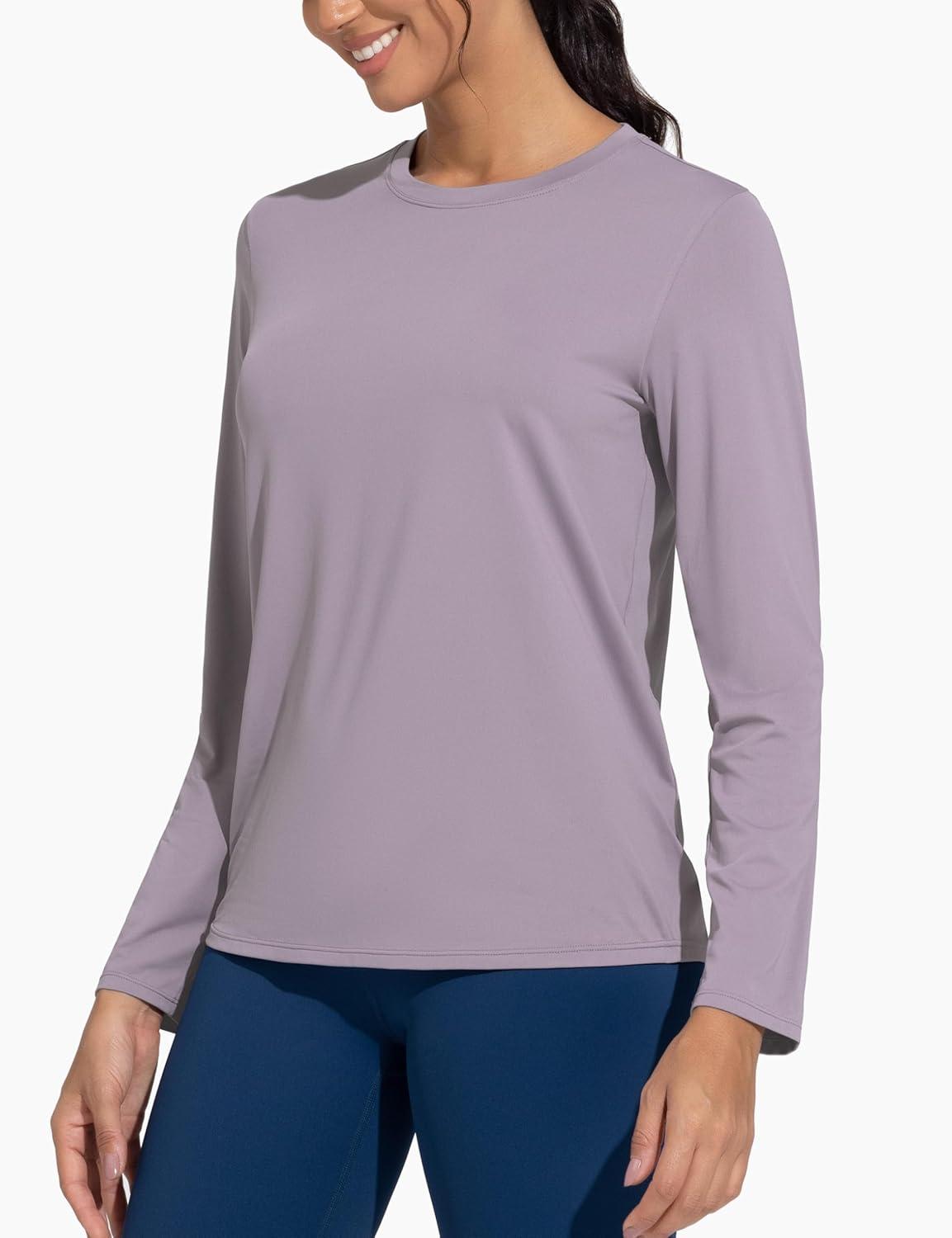 imageTHE GYM PEOPLE Womens Ultra Soft Long Sleeve Workout Shirts Basic Crewneck Athletic Running TopsGrey Purple