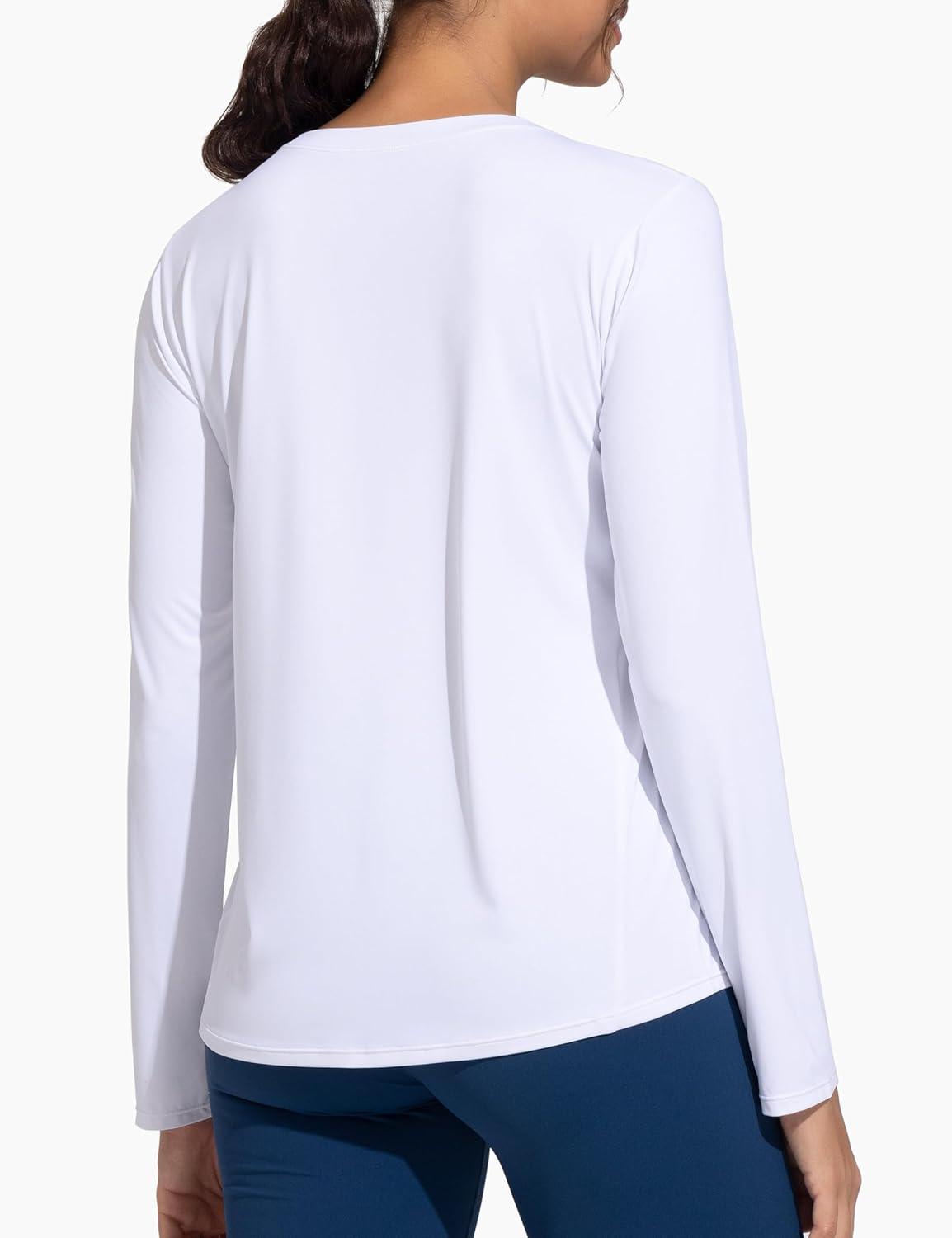 imageTHE GYM PEOPLE Womens Ultra Soft Long Sleeve Workout Shirts Basic Crewneck Athletic Running TopsWhite
