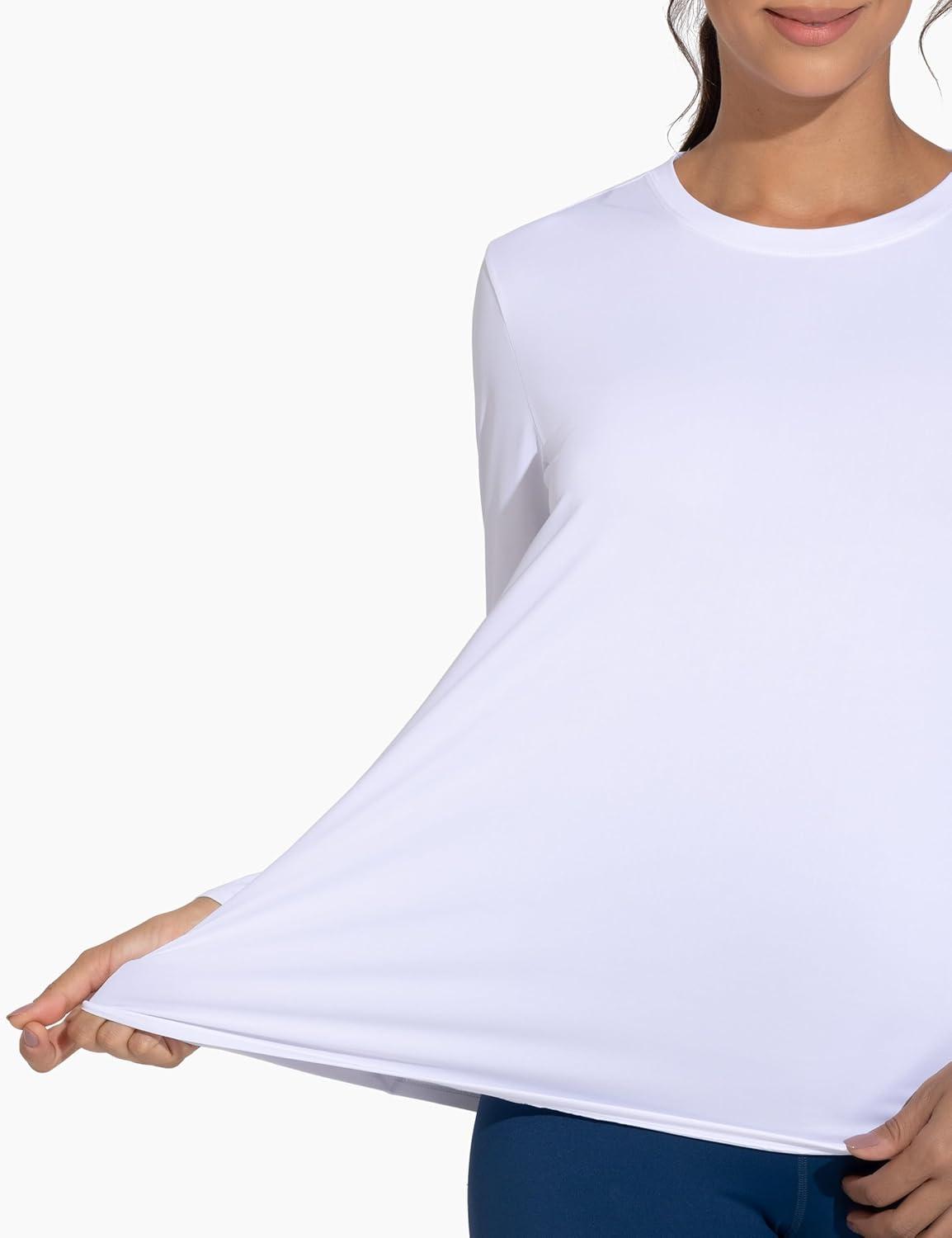 imageTHE GYM PEOPLE Womens Ultra Soft Long Sleeve Workout Shirts Basic Crewneck Athletic Running TopsWhite