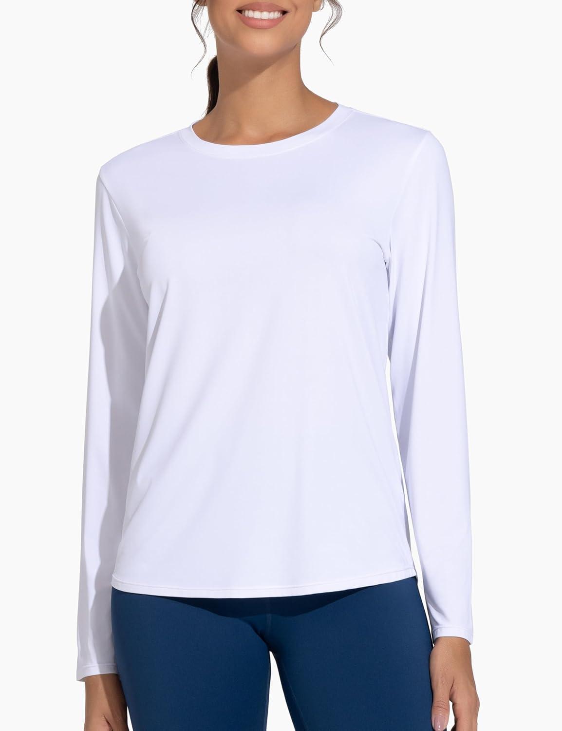 imageTHE GYM PEOPLE Womens Ultra Soft Long Sleeve Workout Shirts Basic Crewneck Athletic Running TopsWhite