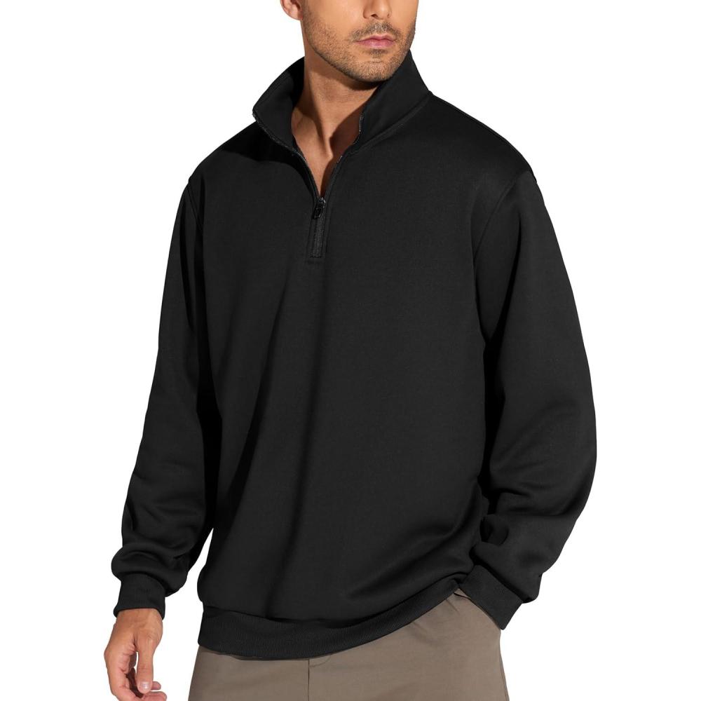 imageTHE GYM PEOPLE Mens Half Zip Sweatshirt Long Sleeve Fleece Pullover Basic Workout TopsBlack