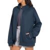 imageTHE GYM PEOPLE Womens Oversized Full Zip Up Sweatshirts Fleece Long Sleeves Stand Collar Workout Jacket with PocketsNavy Blue