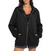 imageTHE GYM PEOPLE Womens Oversized Full Zip Up Sweatshirts Fleece Long Sleeves Stand Collar Workout Jacket with PocketsBlack