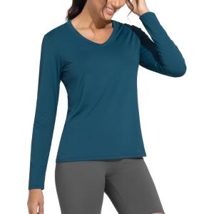 imageTHE GYM PEOPLE Womens Long Sleeve Workout Shirts VNeck Lightweight Basic Athletic TopsDark Blue Green