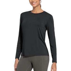 imageTHE GYM PEOPLE Womens Ultra Soft Long Sleeve Workout Shirts Basic Crewneck Athletic Running TopsBlack