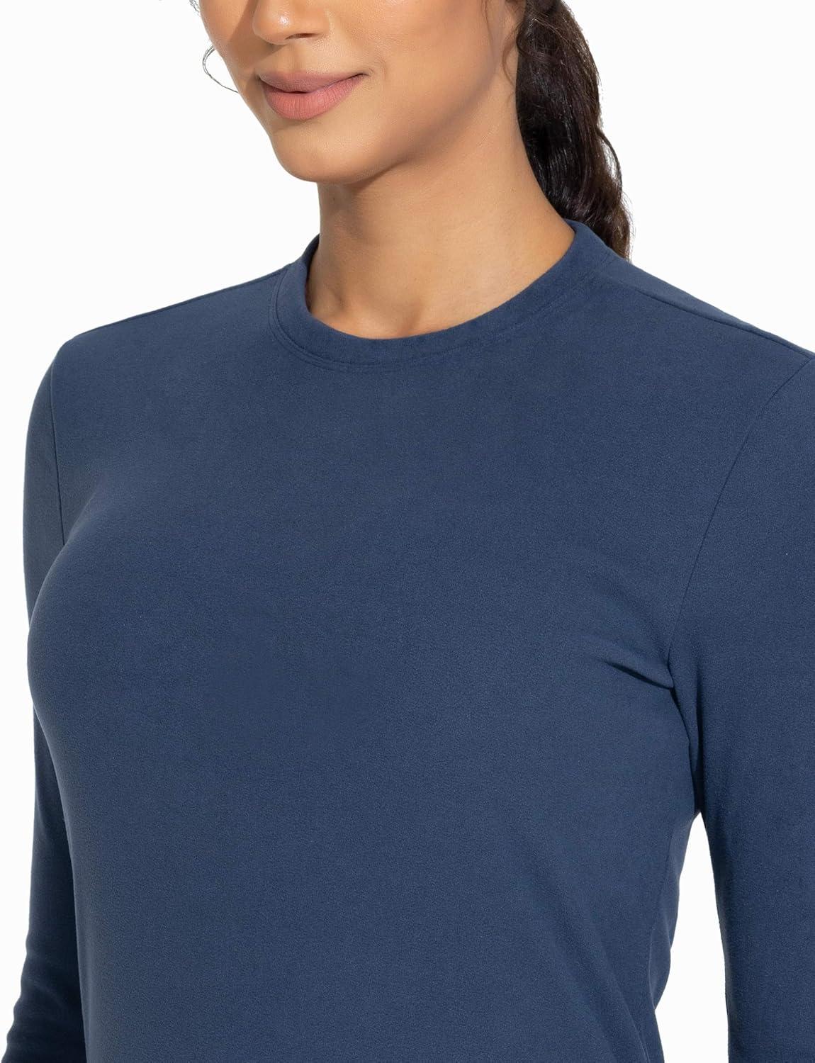 imageTHE GYM PEOPLE Womens Crew Neck Thermal Fleece Shirts Slim Fit Long Sleeves Underwear Basic Pullover TopsGrey Blue