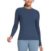imageTHE GYM PEOPLE Womens Crew Neck Thermal Fleece Shirts Slim Fit Long Sleeves Underwear Basic Pullover TopsGrey Blue