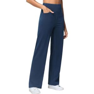 imageTHE GYM PEOPLE Womens Wide Leg Jeans High Waisted Pull on Stretchy Baggy Basic Straight Denim Pants with PocketsDark Blue