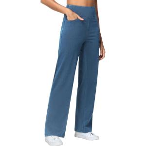 imageTHE GYM PEOPLE Womens Wide Leg Jeans High Waisted Pull on Stretchy Baggy Basic Straight Denim Pants with PocketsDenim Blue