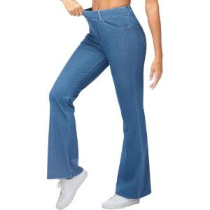 imageTHE GYM PEOPLE Womens Stretchy Bell Bottom Jeans Wide Leg Breathable Pull On Flare Jeggings Pants with PocketsDenim Blue