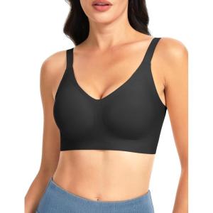 imageTHE GYM PEOPLE Womens Wireless Seamless Bras Full Coverage Comfortable Bralette Invisible Everyday Tshirt Bra PaddedBlack