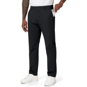 imageTHE GYM PEOPLE Mens Golf Pants Stretch Comfy Casual Pants 3032 Work Trousers with PocketsLight Brushed Fleece Black