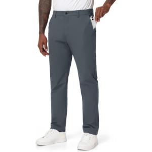 imageTHE GYM PEOPLE Mens Golf Pants Stretch Comfy Casual Pants 3032 Work Trousers with PocketsLight Brushed Fleece Iron Grey